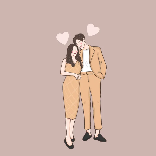 Happy Love Couple Fall Love Illustration Valentine Celebration — Stok Vektör