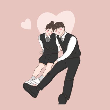 Mutlu çift aşık olur, illüstrasyon, sevgililer günü kutlaması 