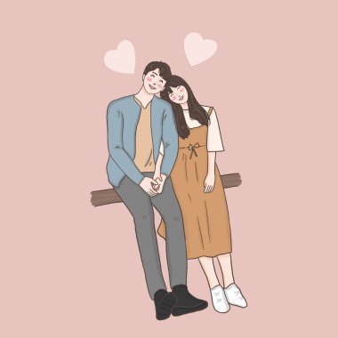 Mutlu çift aşık olur, illüstrasyon, sevgililer günü kutlaması 