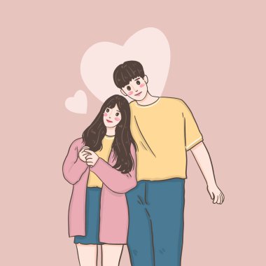 Mutlu çift aşık olur, illüstrasyon, sevgililer günü kutlaması 