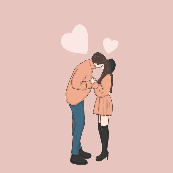 Happy Love Couple Fall Love Illustration Valentine Celebration — Stockvektor