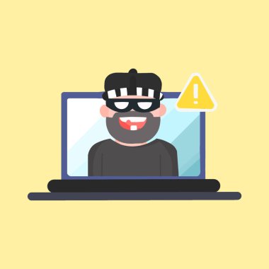 Dizüstü bilgisayardaki bilgisayar korsanının düz çizimi,