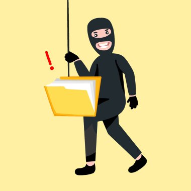 Flat illustration of hacker at laptop,