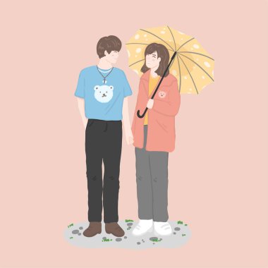 love couple walk and walking umbrella