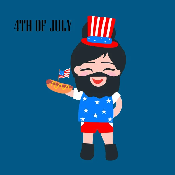 Αμερικανός Γιορτάζουν Στις Ιουλίου Και Τρώνε Χοτ Ντογκ Μπάρμπεκιου — Διανυσματικό Αρχείο