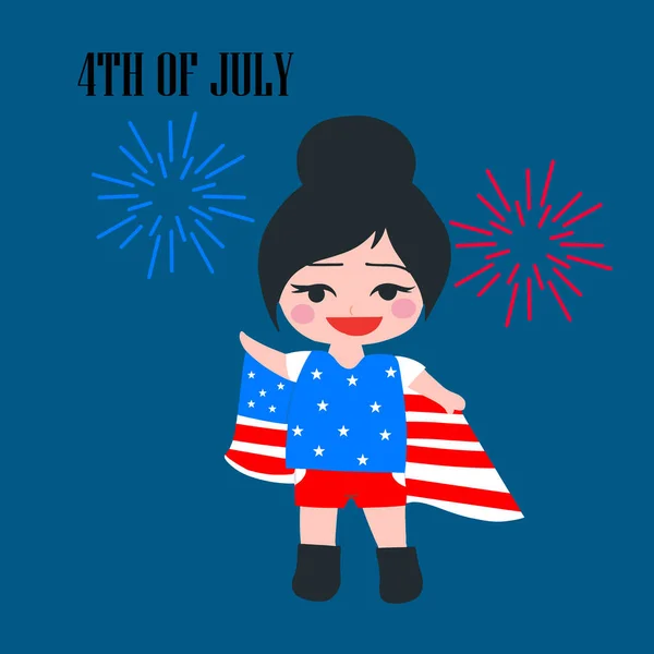 Mulher Americana Com Bandeira Americana Lady Dia Julho — Vetor de Stock