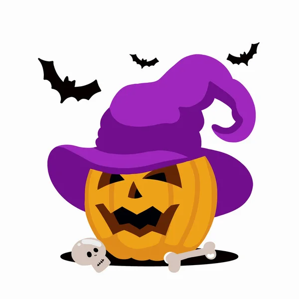 Halloween Pumpkin Wearing Witch Hat Scary Monster Trick Treat Celebration — Stockvector
