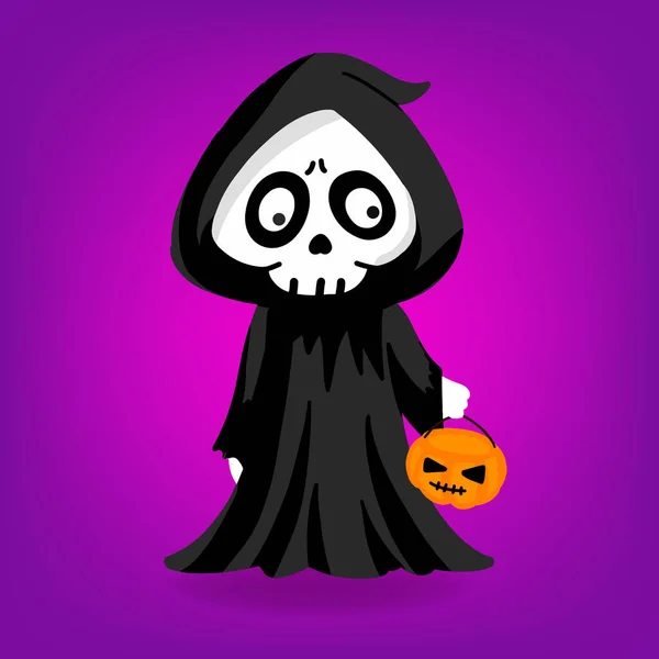 Ghost Halloween Character Holding Pumpkin — Stockvector