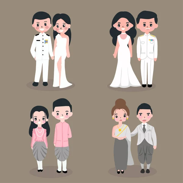 Amor Feliz Pareja Boda Vector Ilustración Asia Hombre Mujer Vestido — Vector de stock