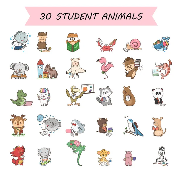 Cute Cartoon Student Animal Holding Pencil Paper Back School — Stock vektor