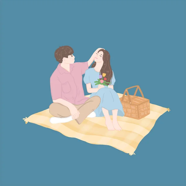 Love Couple Sit Park Romantic Outdoor — Stockvektor