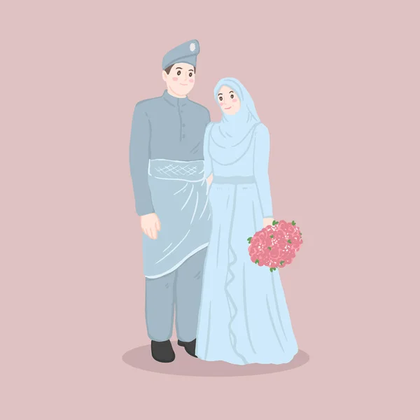 Casamento Muçulmano Personagens Casal Noiva Noivo Estilo Muçulmano —  Vetores de Stock