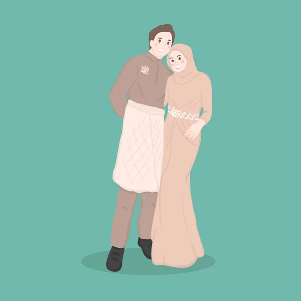 Mariage Musulman Personnages Couple Mariée Marié Dans Style Musulman — Image vectorielle