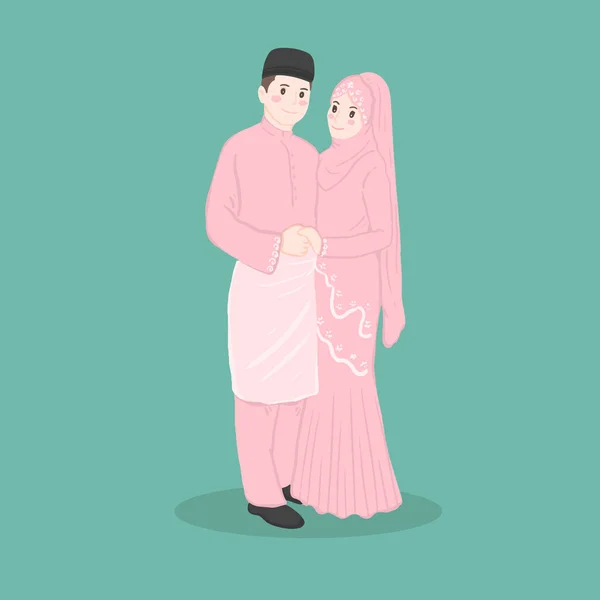 Мусульманські Весільні Персонажі Наречені Наречені Мусульманському Стилі — стоковий вектор