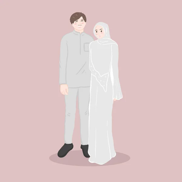 Muslim Wedding Couple Characters Bride Groom Muslim Style — Stockvektor