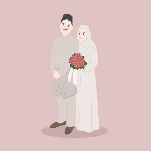 Moslim Bruidspaar Personages Bruid Bruidegom Moslimstijl — Stockvector