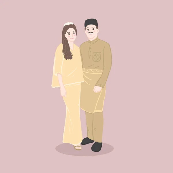 Muslim Wedding Couple Characters Bride Groom Muslim Style — Stockvektor