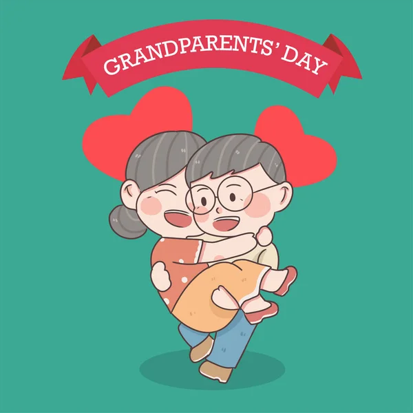 Handgezeichnetes Großelternpaar Glückliche Familie Älterer Menschen Nationaler Großelterntag — Stockvektor
