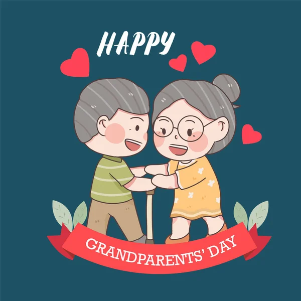 Hand Drawn Couple Grandparents Happy Family Elder People National Grandparents — Wektor stockowy