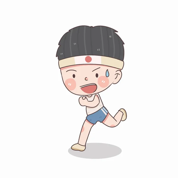Cute Little Japanese Boy Sport Runner Student Run Vector Illustration — 图库矢量图片