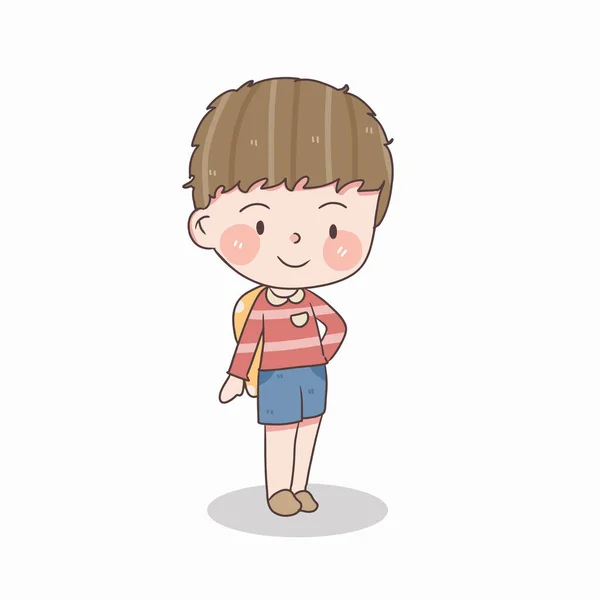 Милий Маленький Хлопчик Студент Шкільною Сумкою Стоячи Вектор Ілюстрація — стоковий вектор