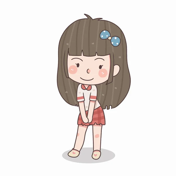 Cute Little Girl Stand Wave Hand Vector Illustration — 스톡 벡터