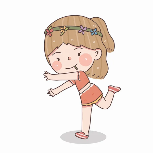 Cute Little Girl Walk Run Vector Illustration — ストックベクタ