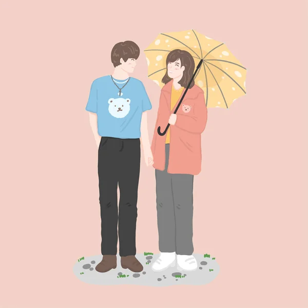 Love Couple Walk Walking Umbrella — Stockvector