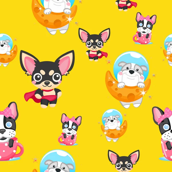 seamless pattern cute dog animals on yellow background