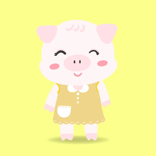 Cute Cartoon Pig Character Wearing Cloth — Stock vektor