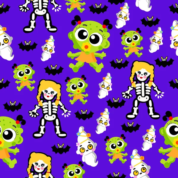 Halloween Ghost Evil Pattern Violet Background — Stockvector