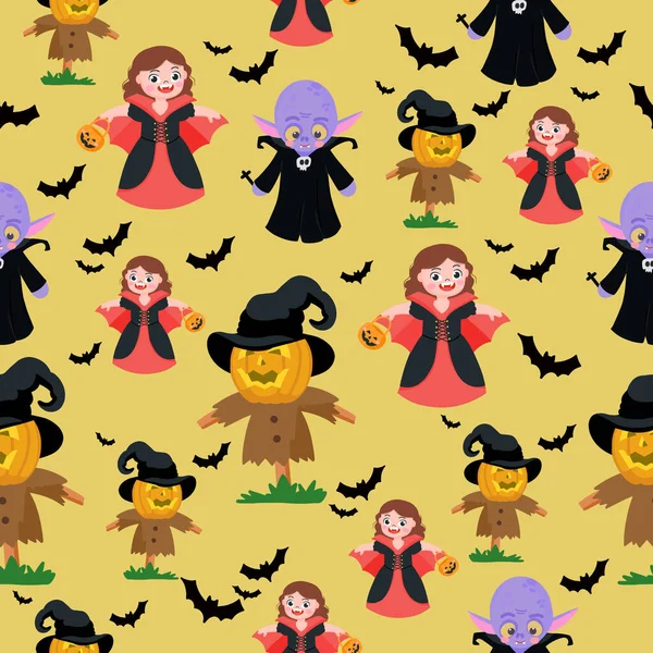 Halloween Ghost Evil Pattern Yellow Background — Stockvector
