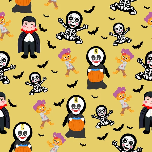 Halloween Ghost Evil Pattern Yellow Background — Stockvector