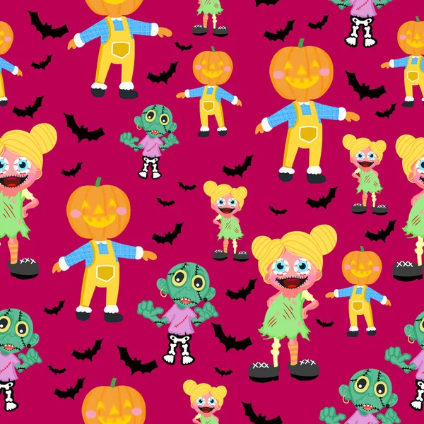 Halloween Ghost Evil Pattern Dark Pink Background — Stockvector