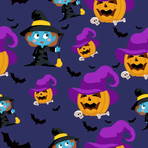 Halloween Character Trick Treat Seamless Pattern Background — Stockvector