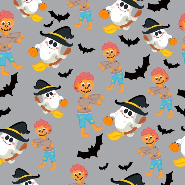 Halloween Character Trick Treat Seamless Pattern Background — Stockvector