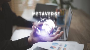 Metaverse Sanal Teknoloji. Dünya çapındaki iş. Telekomünikasyon, Finans ve Nesnelerin İnterneti için Megatrends İnternet 'te 