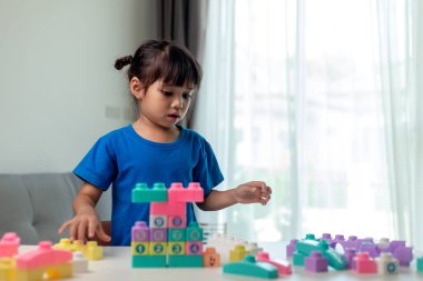 Küçük kız renkli bloklar oynuyor.