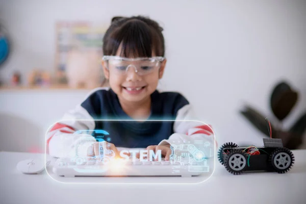 STEM school kids learning education technology building robot car creative ideas construction development programming analysis, graphical icons UI screen