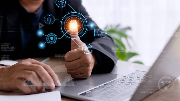 Technology fingerprint scan provides security. digital transformation change management,new technology big data and business process strategy, automate operation, customer service management.