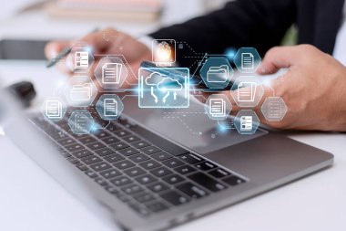 Parmak izi taraması ve biyometrik doğrulama. Belge yönetimi (DMS) sistemi. Veri dosyalarının arşivlenmesini ve yönetimini otomatikleştiren yazılım. İnternet teknolojisi kavramı.