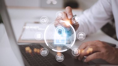 Siber güvenlik interneti ve ağ konsepti. bilgi güvenliği ve şifreleme, kullanıcının kişisel bilgilerine güvenli erişim, güvenli internet erişimi, siber güvenlik.