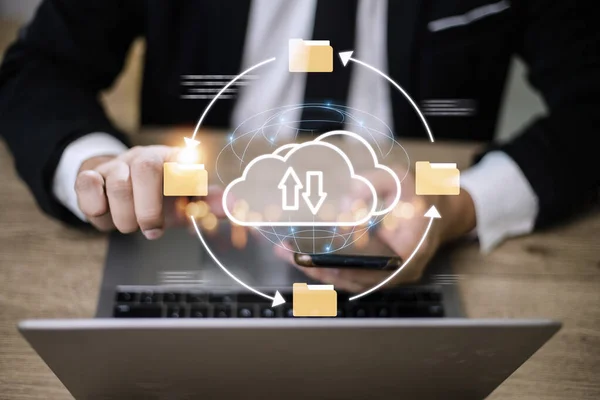 Cloud computing and online storage technologies, cloud computing and communications, connection to Internet server services for data transfer and data management.