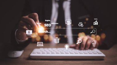 SEO. Arama Motoru Optimizasyonu. Dijital online pazarlama andinetrmet teknoloji kavramı. 