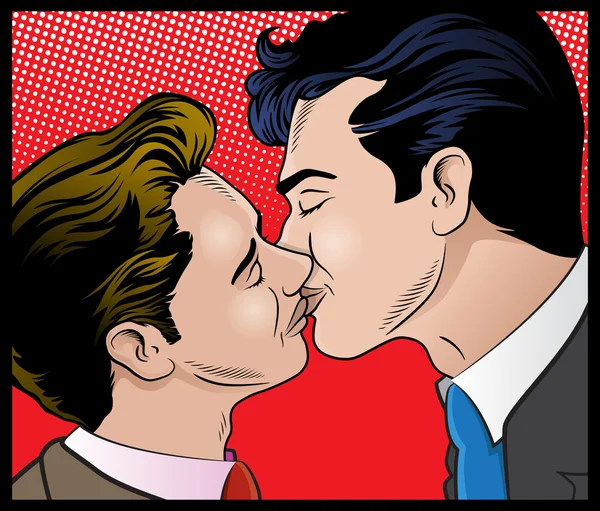 Гей чоловіки цілуються поп-арт стиль — стоковий вектор