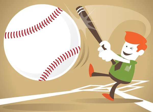 Corporate man raakt een home run. — Stockvector