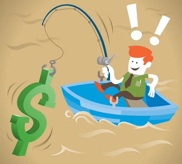 Retro Corporate Guy is fishing for money — Stock Vector