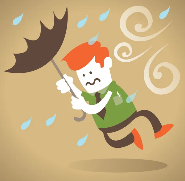 Retro firemní chlap udiven s deštníkem — Stockový vektor