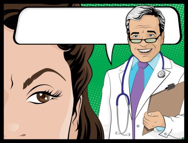 çizgi roman tarzı kadın ve Doktor hastanın konuşuyor