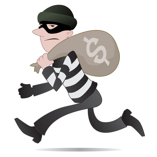 Burglar running away with his swag